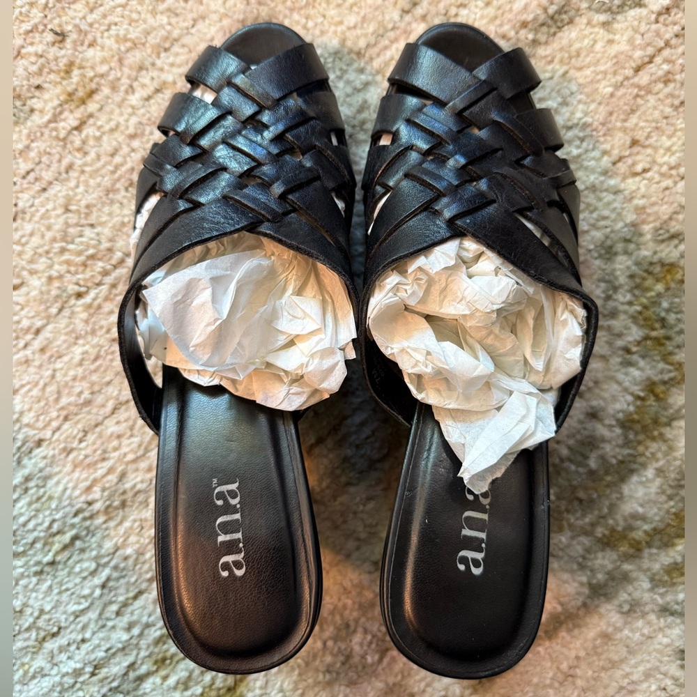 a.n.a Black Woven Mules for Women 7M